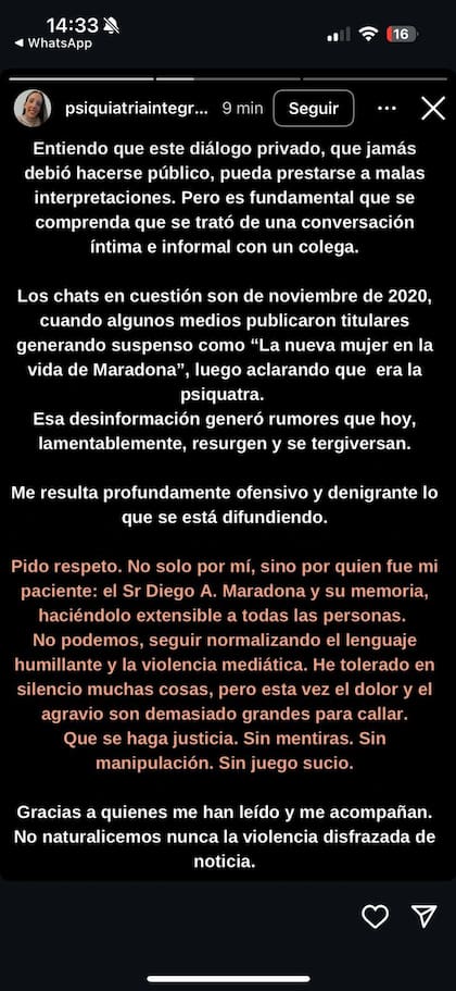 Los mensajes en IG de Cosachov
