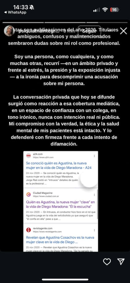 Los mensajes en IG de Cosachov