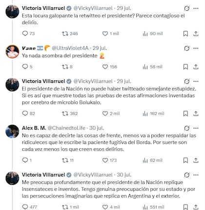 Los mensajes que había publicado Villarruel la semana pasada sobre el "estado" de Milei