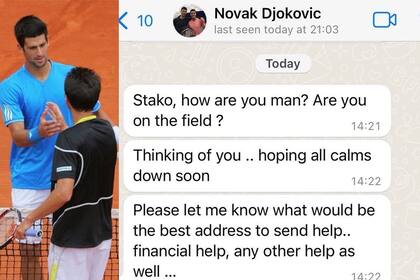 Los mensajes solidarios que Djokovic le envió al ucraniano Stakhovsky, que se alistó en el ejército de su país para combatir a Rusia.