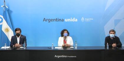 Los ministros de Salud Carla Vizzotti, Nicolás Kreplak y Fernán Quirós