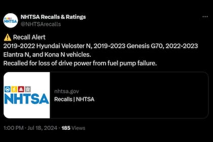 Los modelos Génesis G70 y Hyundai Elantra N, Kona N y Veloster N fueron retirados del mercado por problemas con la bomba de combustible