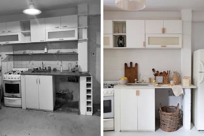 Los muebles se actualizaron con tiradores de madera y esmalte Kem Satin ‘6154′. A la mesada de granito se le aplicó pintura epoxi autoimprimante ‘Mastic 4000′ de Revesta (Prestigio).