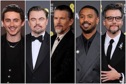 Los nominados a Mejor actor principal: Timothée Chalamet, Leonardo DiCaprio, Ethan Hawke, Michael B. Jordan y Wagner Moura