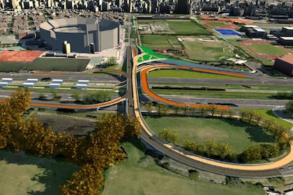 Los nuevos carriles, senderos y retomes aparecen en la imagen en color naranja; así quedará el Puente de la Innovación