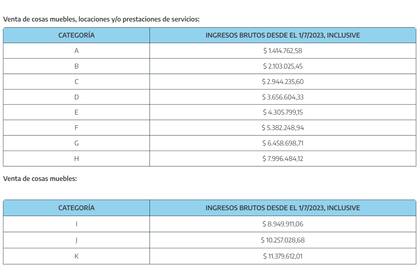 Los nuevos montos del monotributo 2023