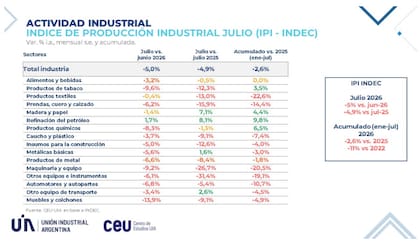 Los números de la actividad industrial analizados por la UIA en base al Indec