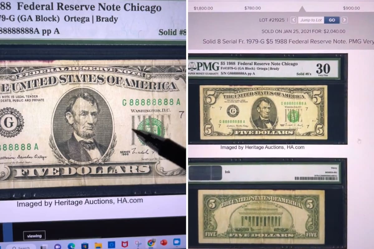 Los números de serie de un billete pueden hacer que este valga miles de dólares en una subasta