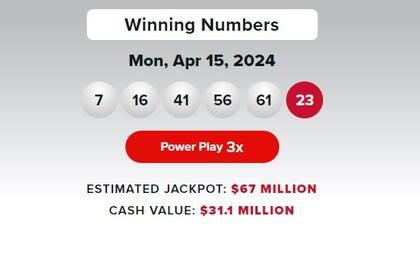 Los números ganadores de Powerball del lunes 15 de abril