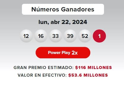 Los números ganadores de Powerball del lunes 22 de abril