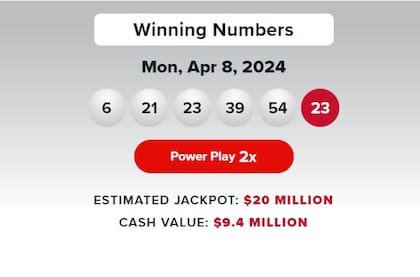 Los números ganadores de Powerball del lunes 8 de abril