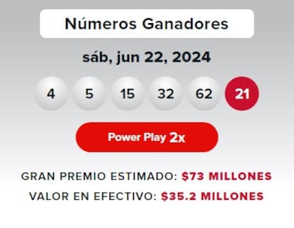 Los números ganadores de Powerball del sábado 22 de junio