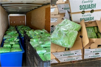 Los oficiales de CBP solicitaron un canino de detección de narcóticos y encontraron miles de paquetes con droga