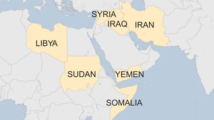 Los países afectados por el decreto. El gobierno norteamericano espera apelar la decisión de un juez federal de Washington que restringió la medida