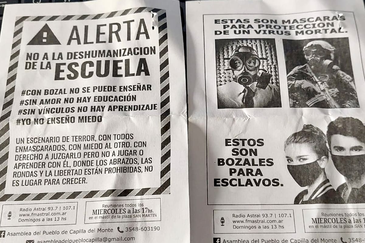 Los panfletos que integrantes de la Asamblea del Pueblo de Capilla del Monte entregan en la ruta o en las calles de la ciudad