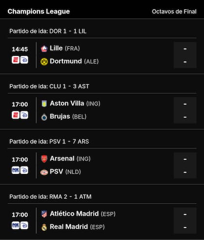 Los partidos de este miércoles en la Champions League 2024-25