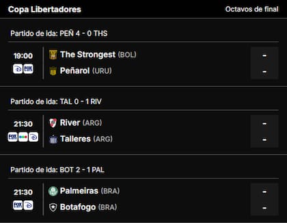 Los partidos de la Copa Libertadores 2024 de este miércoles 21 de agosto