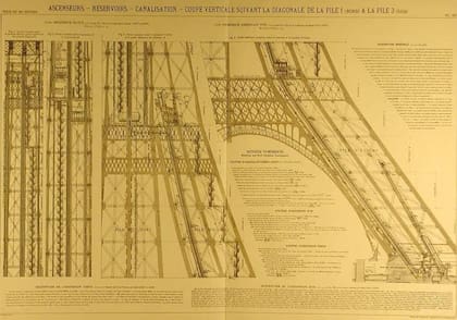 Los planos de Eiffel, con los detalles y anotaciones.