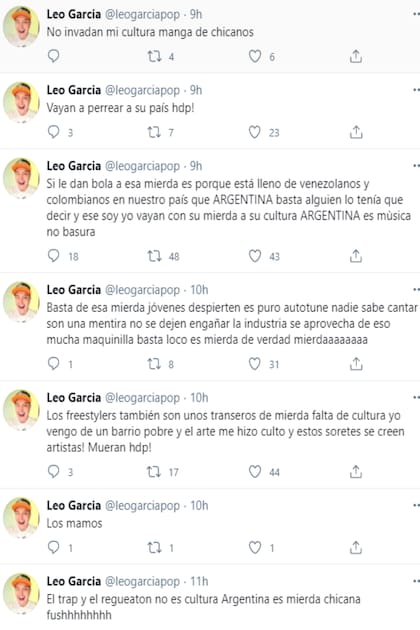 Los polémicos y repudiables tuits que el músico Leo García publicó de madrugada