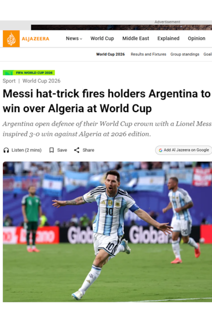 Los portales del mundo luego del triunfo de la Selección Argentina en el primer partido del mundial 2026