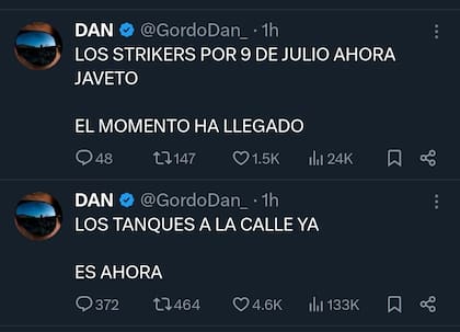 Los posteos de El Gordo Dan en X