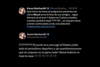 Los posteos de Karen Reichardt en contra de Lionel Messi
