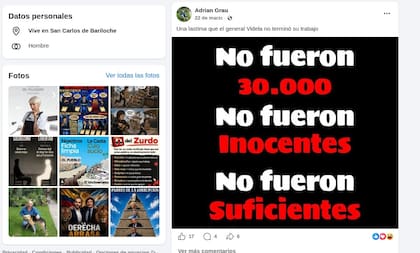 Los posteos que habría realizado Adrián Grau en su cuenta de Facebook.