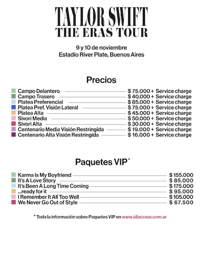 Los precios de las entradas para los shows de Taylor Swift