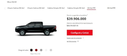 Los precios de Toyota con y sin impuestos nacionales