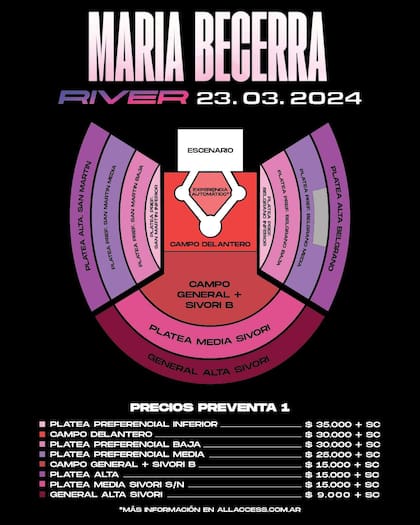 Los precios y ubicaciones de las entradas para el recital de María Becerra en el Estadio River Plate