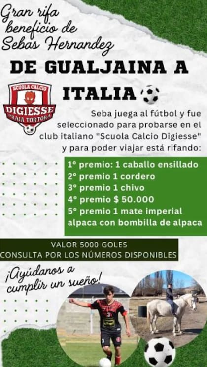 Los premios de la rifa para ayudar a Sebastián Hernández