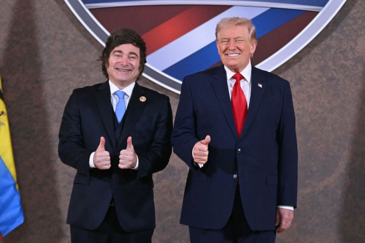 Los presidentes Javier Milei y Donald Trump, en Doral, en la presentación de la iniciativa Escudo de las Américas, en marzo pasado.