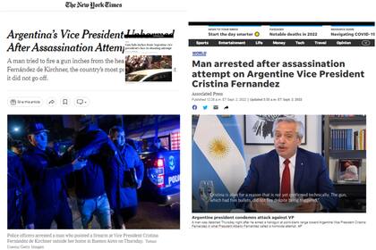 Los principales diarios de Estados Unidos difundieron las imágenes del intento de magnicidio a la vicepresidenta de la Argentina, Cristina Fernández de Kirchner