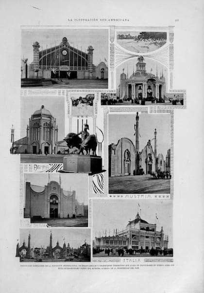 Los principales pabellones de la Exposición, en una nota de la La Ilustración Sud-Americana publicada en 1910.