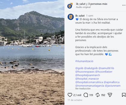 Los profesionales del SAMU 061 organizaron un traslado especial para que la paciente pudiera llegar hasta la costa (Foto: Instagram @ib_salut)