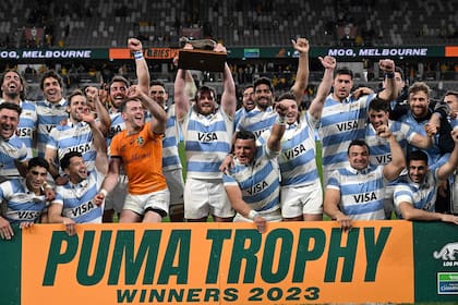 Los Pumas celebran el triunfo ante Australia en el Rugby Championship