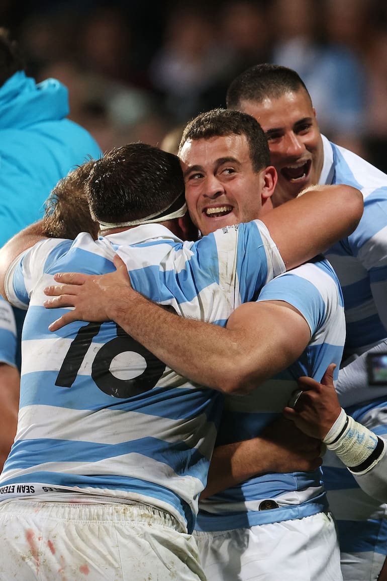 Los Pumas celebran su victoria durante el partido frente a Nueva Zelanda, en el estadio Orangetheory, en Christchurch
