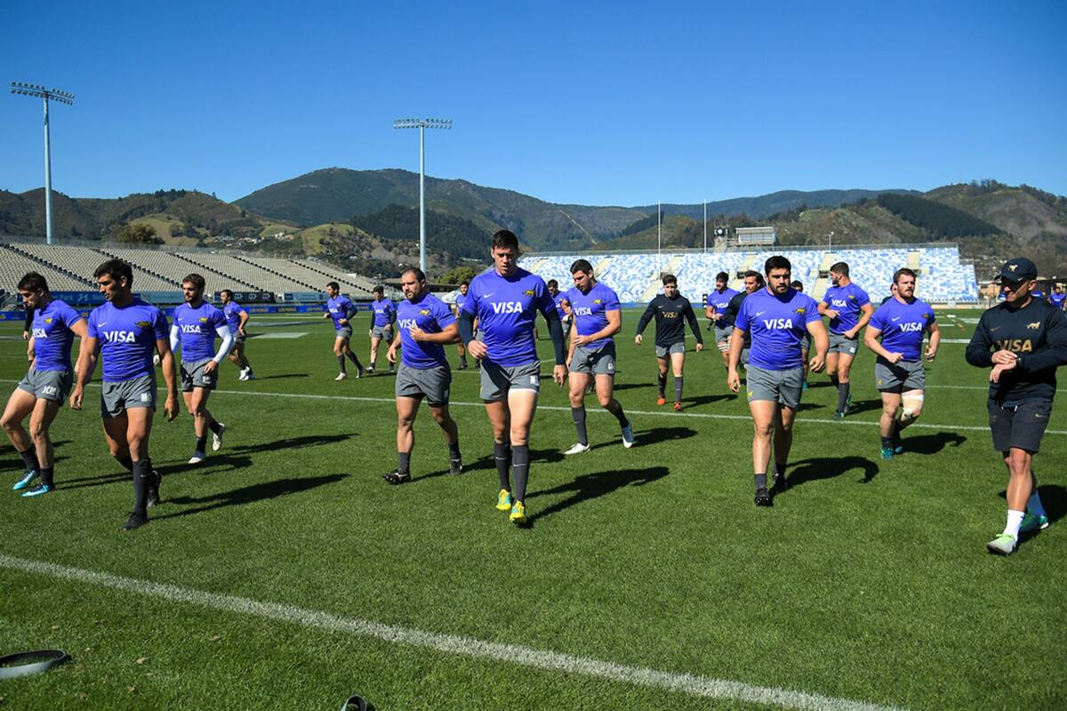 Los Pumas, durante el captains run en Trafalgar Park, en Nelson, la cancha donde ya ganaron un partido en 1997