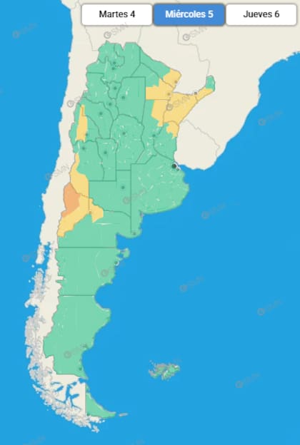 Los puntos afectados climáticamente, según el SMN