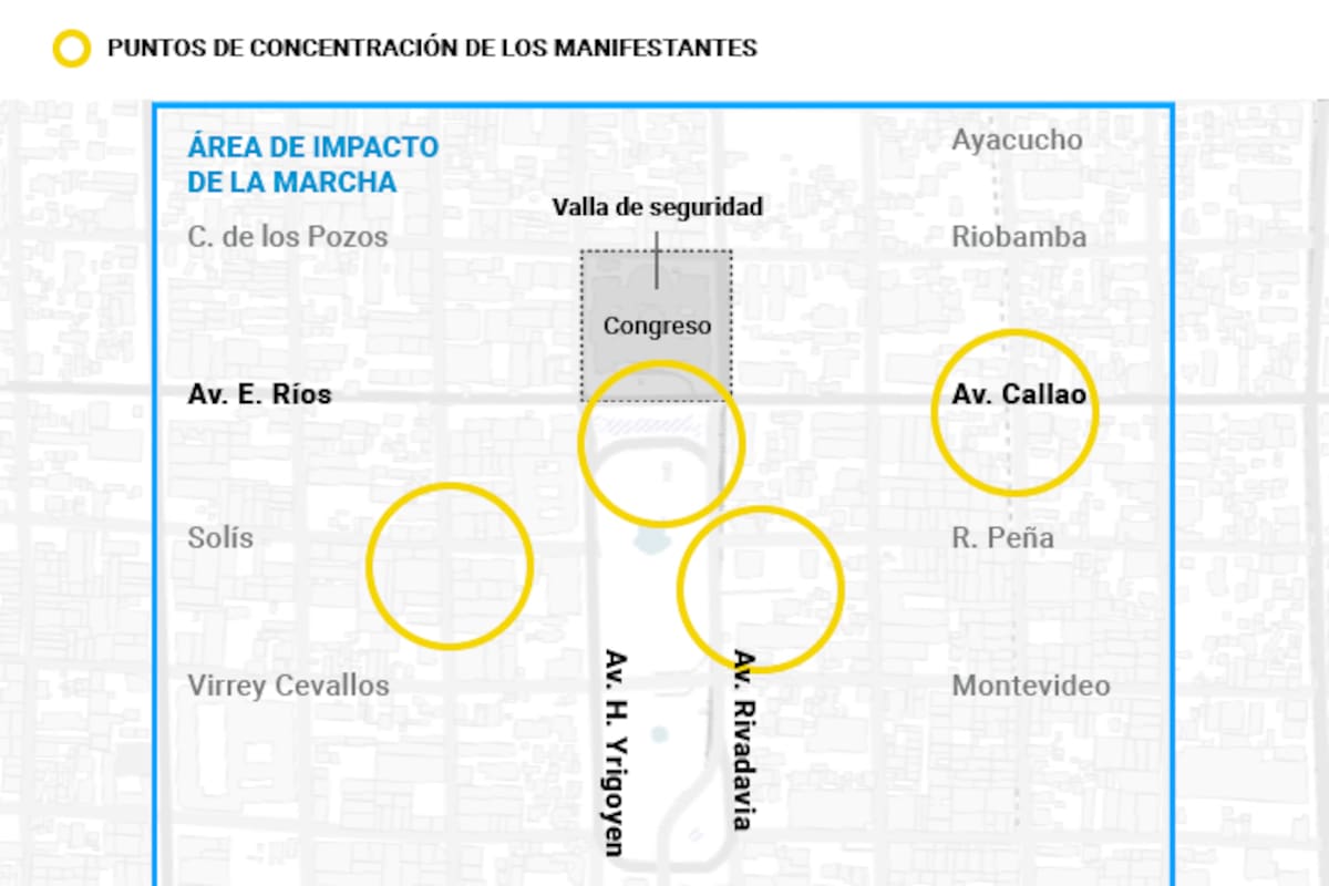 Los puntos de concentración de manifestantes este miércoles en el Congreso