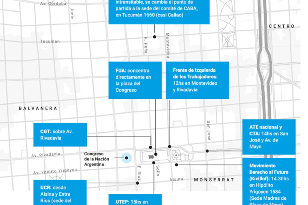 Los puntos de encuentro y horarios de cada concentración en torno al Congreso.