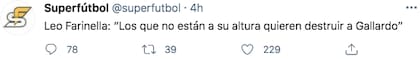 "Los que no están a su altura quieren destruir a Gallardo", dijo Leo Farinella
