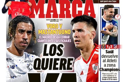 "Los quiere ya": la portada del diario Marca, de España, asegura que Real Madrid quiere incorporar a Franco Mastantuono, la joya de 16 años de River (y también al defensor francés Leny Yoro)