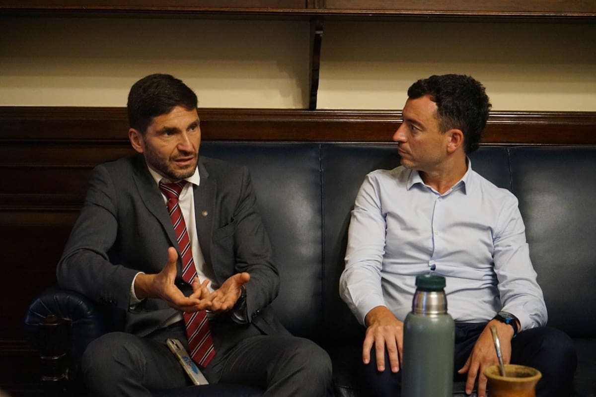 Los radicales Maximiliano Pullaro y Rodrigo de Loredo ayer en el Congreso