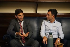 Los radicales Maximiliano Pullaro y Rodrigo de Loredo ayer en el Congreso
