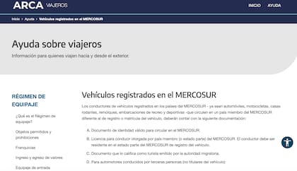 Los requisitos que informa ARCA sobre los requisitos para automóviles dentro de MERCOSUR