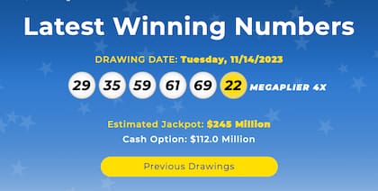 Los resultados de la lotería Mega Millions
