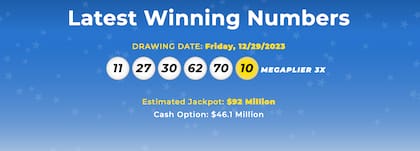 Los resultados de la lotería Mega Millions del 29 de diciembre