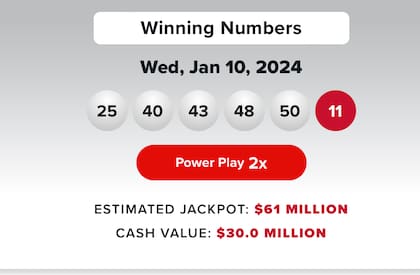 Los resultados de la lotería Powerball del 10 de enero