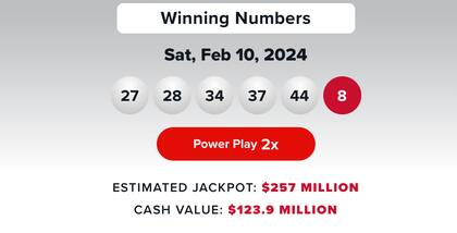 Los resultados de la lotería Powerball del 10 de febrero